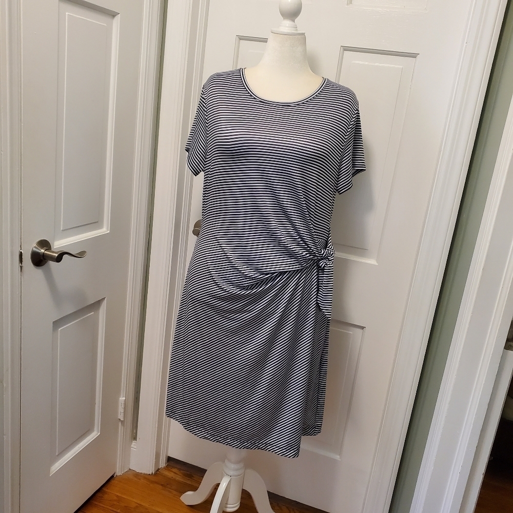Croft & Barrow Black & White Striped Knit Side Tie Dress Size XXL, Casual Preppy